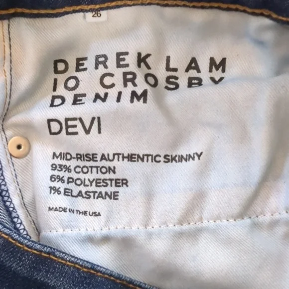 DEREK LAM*  Crosby 10 'Devi' mid rise authentic skinny jean medium wash 15" flat - Picture 7 of 11